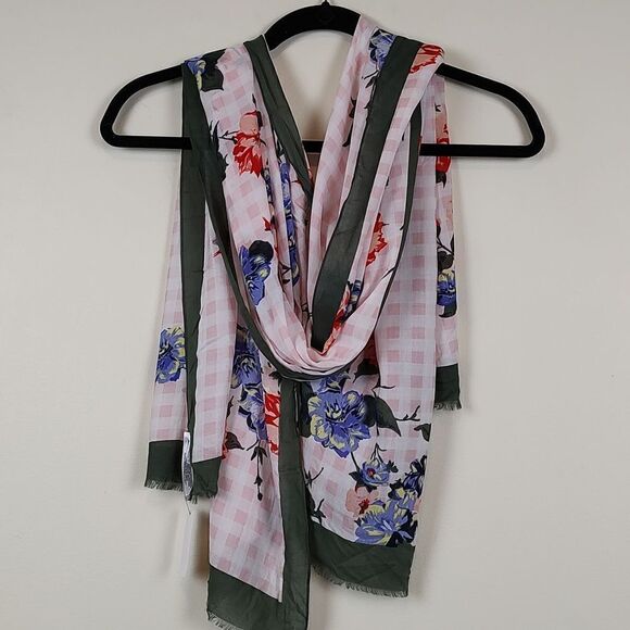 Talbot's Pink Check Floral Oblong Scarf Wrap NWT - Picture 8 of 10